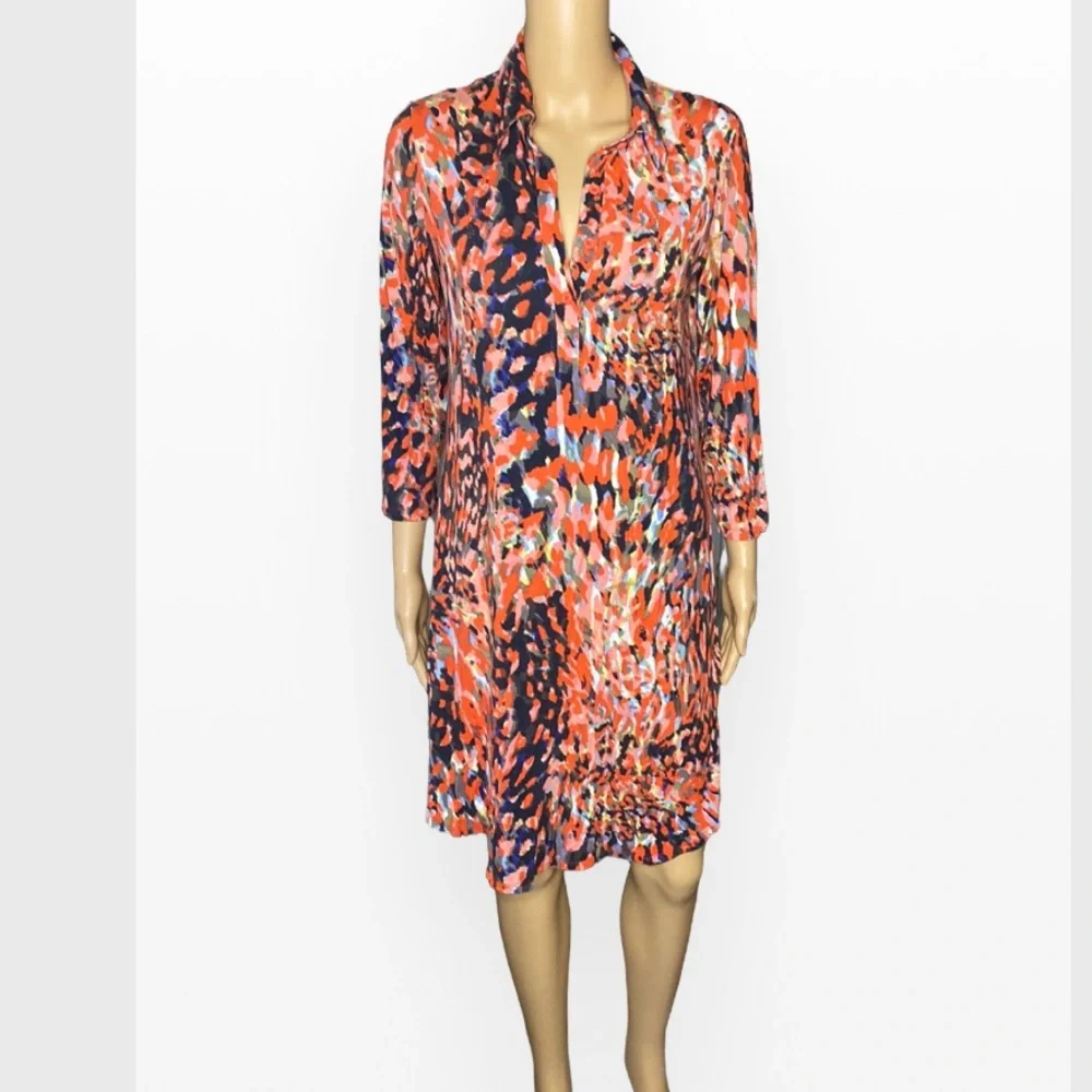CAbi Abstract Watercolor Jersey Shirt Dress Size S”